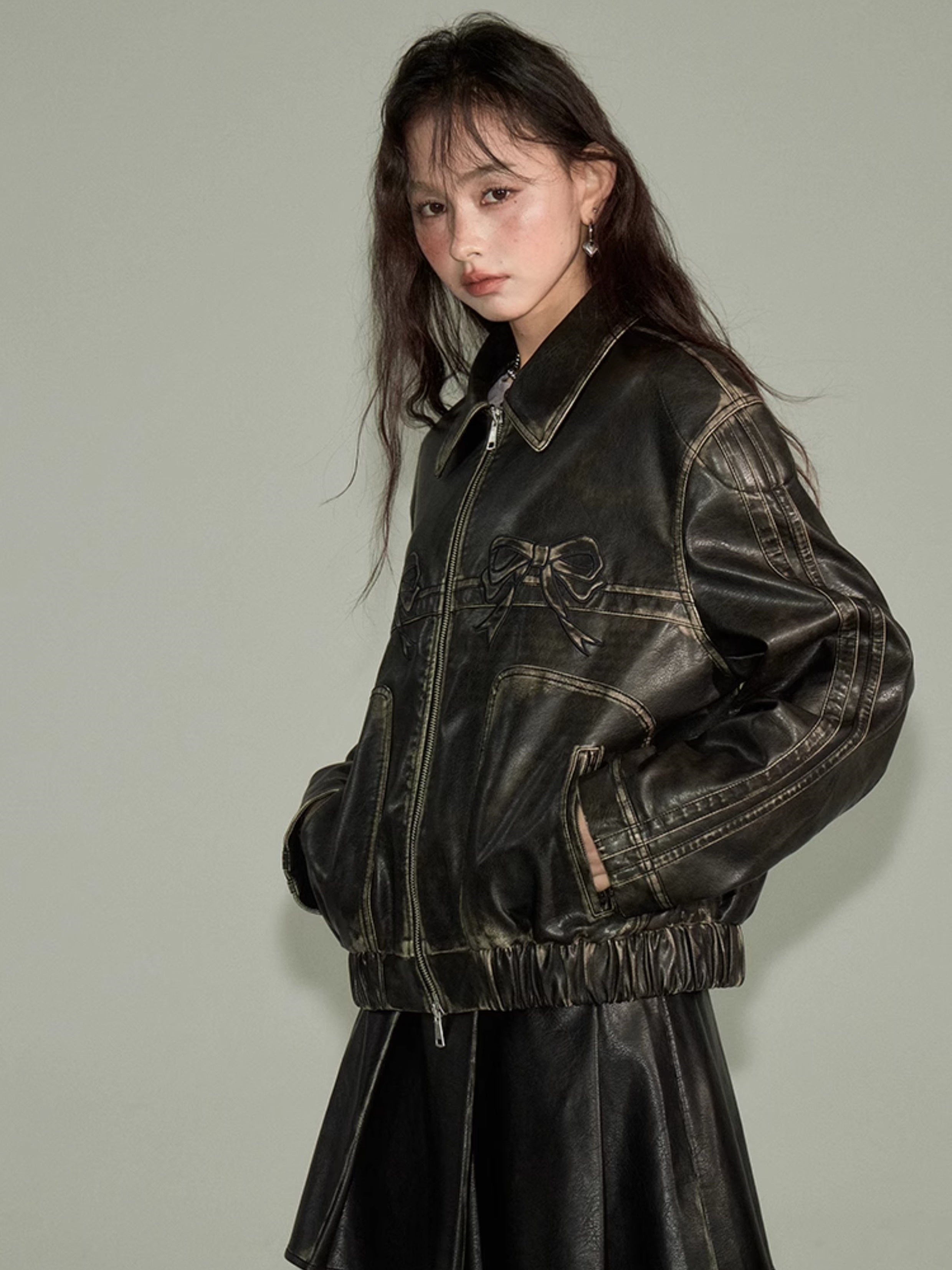 Bowknot Retro Color-Painted Leather Jacket – MOKSHA