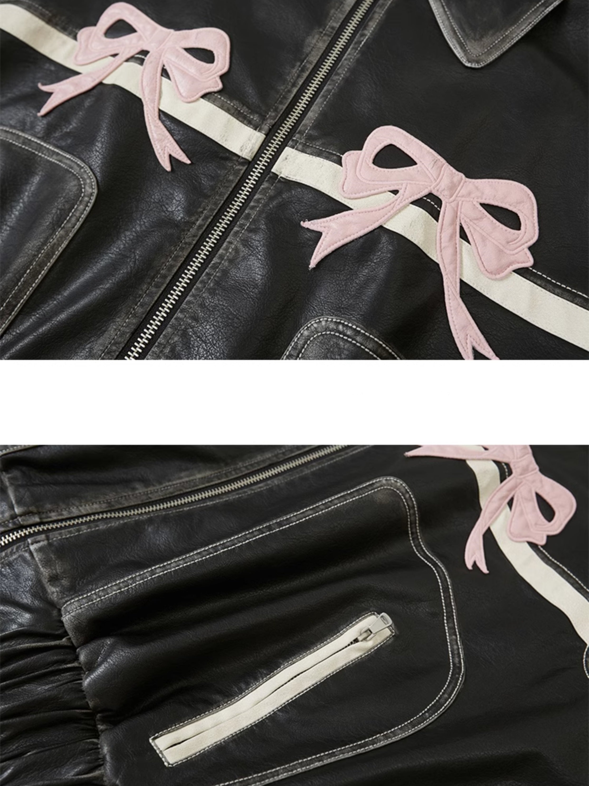 Bowknot Retro Color-Painted Leather Jacket – MOKSHA